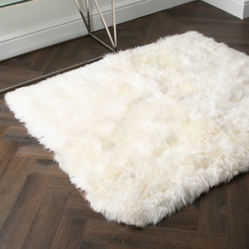 Natural White Rectangle Sheepskin Rug - 130 x 150cm